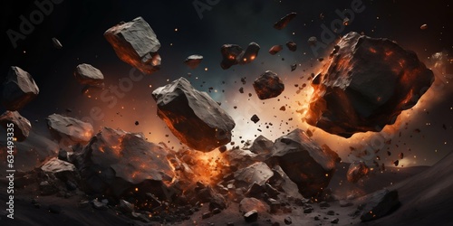 Meteorite Explosions and Stone Fragments. Generative ai photo