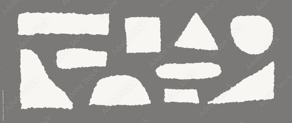 Torn paper set. Beige shapes with jagged edges. Ripped rectangle, square, round, triangle pieces collection. Textured grunge element bundle for collage, text box, banner, sticker, poster. Vector Torn paper set. Beige shapes with jagged edges. Ripped rectangle, square, round, triangle pieces collection. Textured grunge element bundle for collage, text box, banner, sticker, poster. Vector