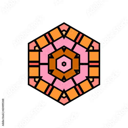 quadratische fläche mit einem einfachen symmetrischen muster aus verschiedenen geometrischen formen in warmen rot und gelbtönen