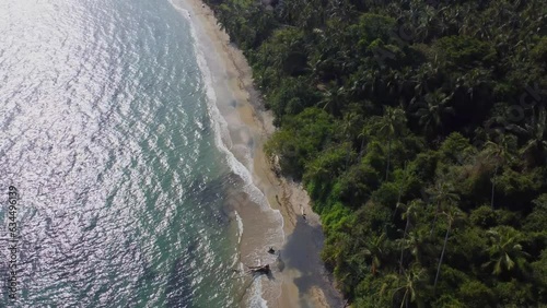 Colombian coastal serenity: aerial drone journey through Tyrona national park drone footage of nature shoreline (ID: 634496139)