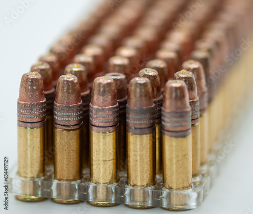 bullets in a rack standing lead up.