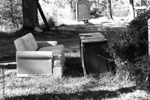 old couch and tv after a flood