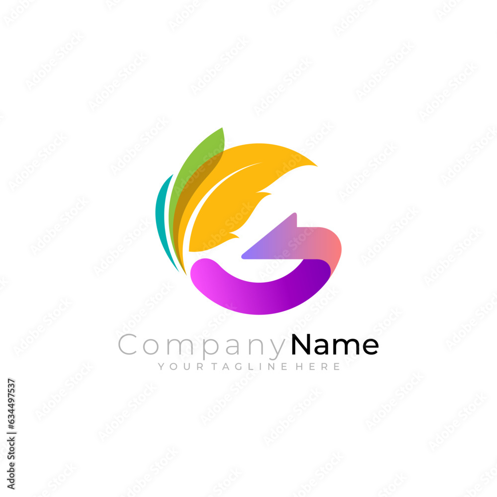 Leaf logo and letter G design combination, colorful style