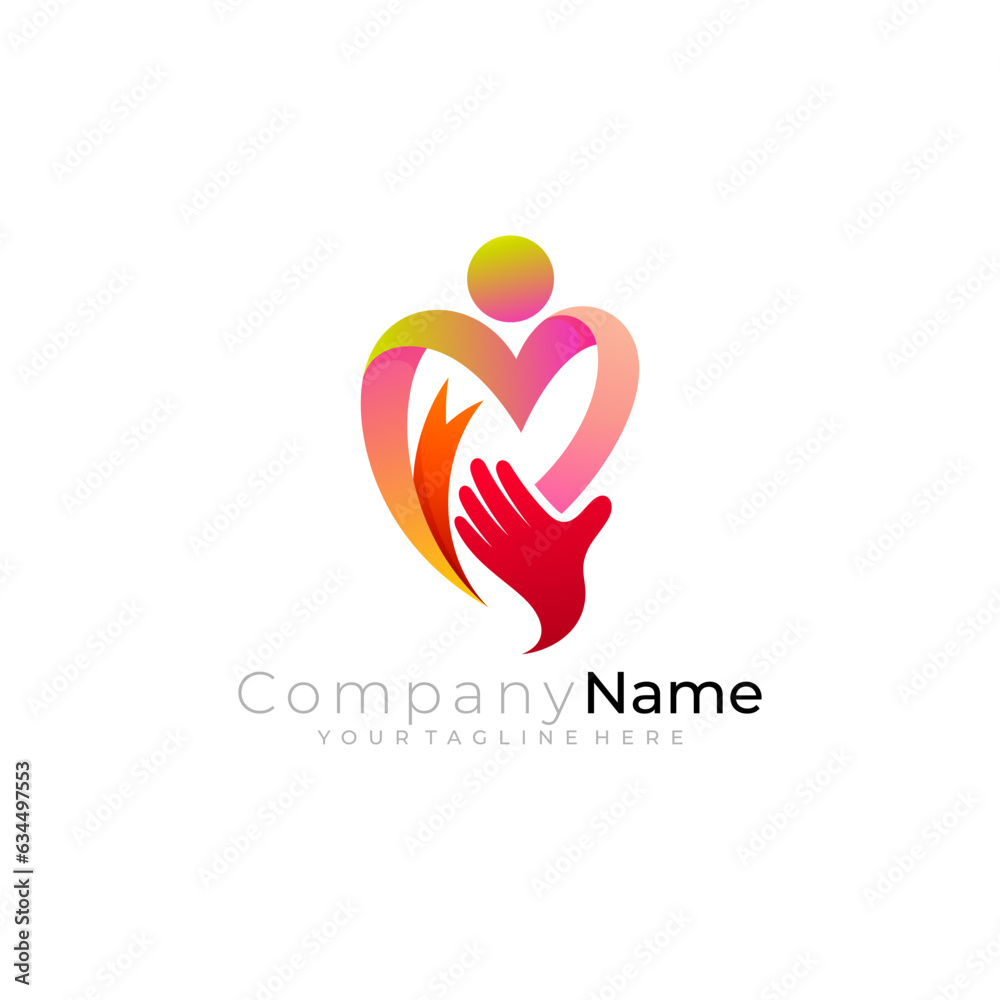 Love care logo with ribbon design vector, red color Love care logo with ribbon design vector, red color