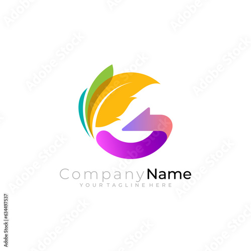 Leaf logo and letter G design combination, colorful style