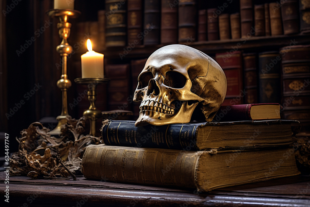 Illustration representing the reminder of death, or memento mori. Generative AI. Illustration representing the reminder of death, or memento mori. Generative AI.