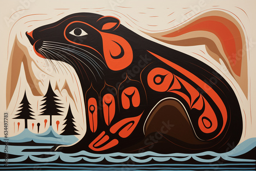 Traditional west coast indigenous art. Generative AI.  photo