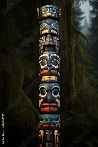 Traditional west coast native american carvings. Generative AI.  photo