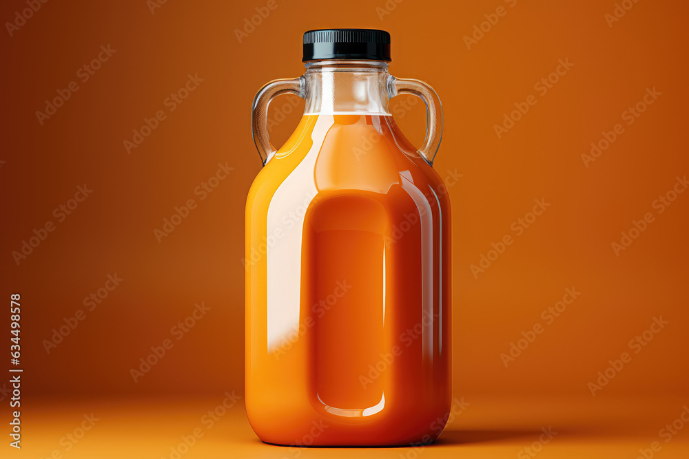 A bottle of detergent is featured on an orange background, representing cleanliness and household chores. Generative Ai.