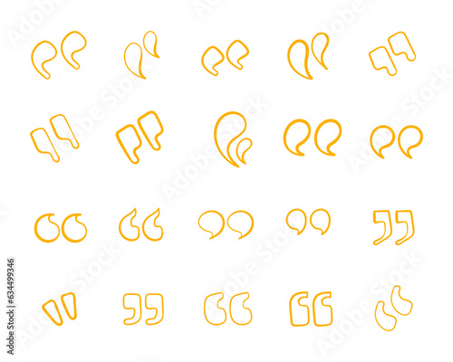 Set of hand drawn quote sign. Quotes icon outline vector design collection.