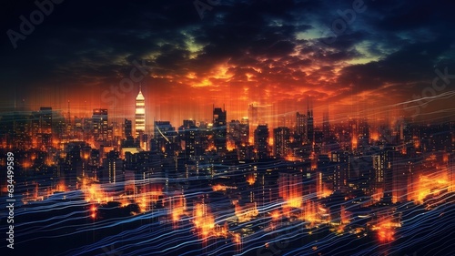 Wi-Fi waves enveloping a cityscape, highlighting the pervasive nature of wireless connectivity in urban environments