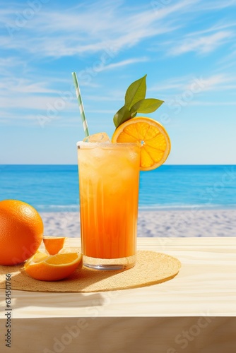 Refreshing orange cocktail on beach table | Generative AI