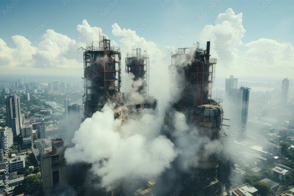 Fototapeta premium Urban Air Quality Challenges. Analyze the impact of air pollution on urban populations and solutions. Generative Ai.