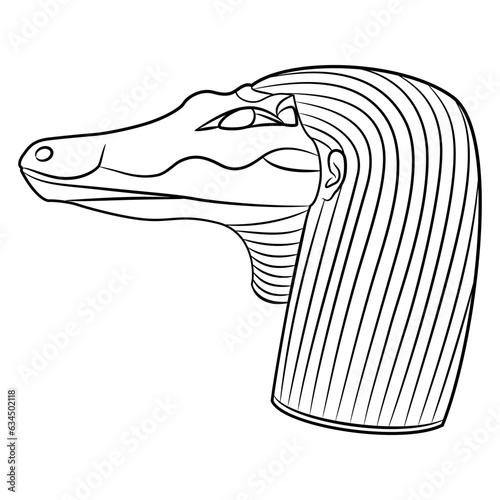 Head of ancient Egyptian crocodile god Sebek or Sobek. Antique ethnic animal design. Black and white linear silhouette.