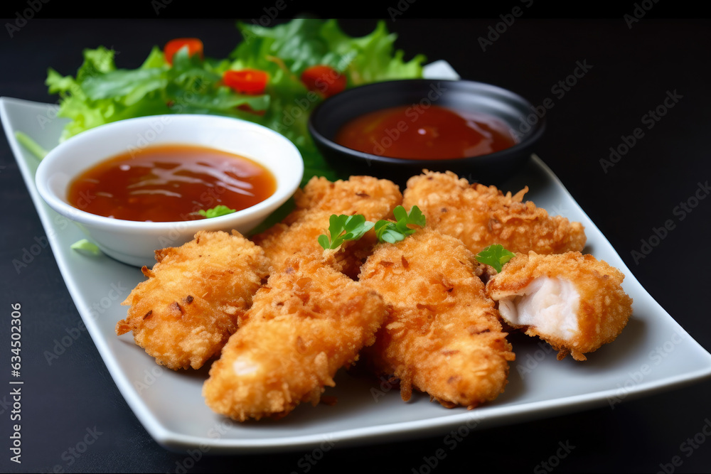 Chicken Katsu Bites, crunchy and juicy, perfect for snacking or sharing, served with a side of sweet and spicy dipping sauce. Chicken Katsu Bites, crunchy and juicy, perfect for snacking or sharing, served with a side of sweet and spicy dipping sauce.
