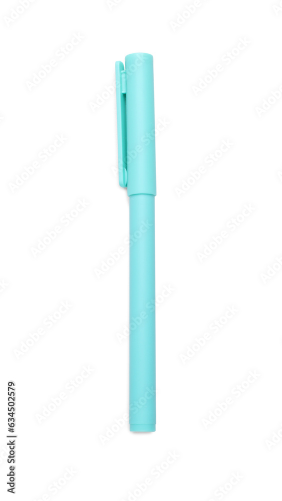 One turquoise marker on white background, top view One turquoise marker on white background, top view