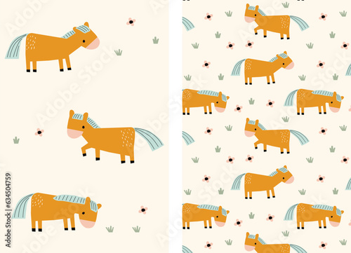 a set card and patterns with Horses, Floral and Abstract elements. Great for wallpaper, backgrounds, packaging, fabric, scrapbook