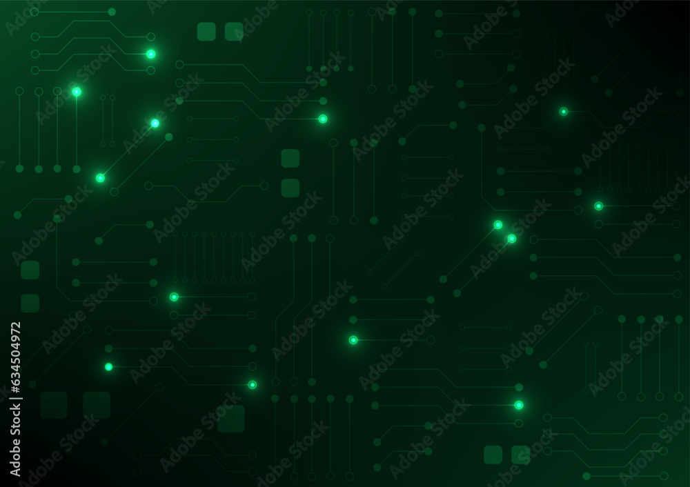 Obraz premium green circuit electronic or electrical line with circle engineering technology concept vector background