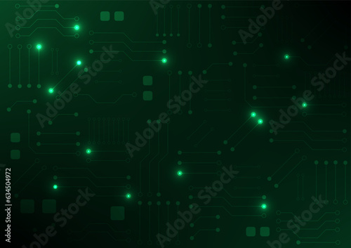 green circuit electronic or electrical line with circle engineering technology concept vector background