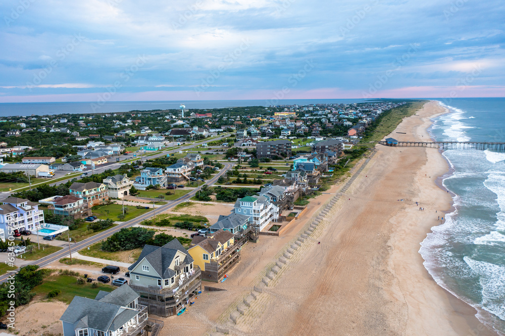 Aerial View of Avon North Carolina and the Fishing Pier Looking North