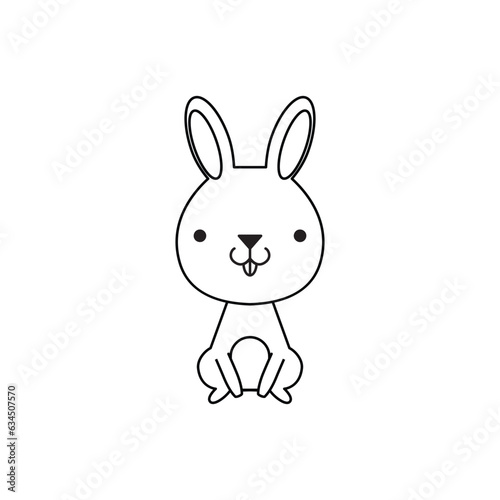 Cute Easter bunny isolated on white background. Coloring book for children. Vector illustration in outline style.