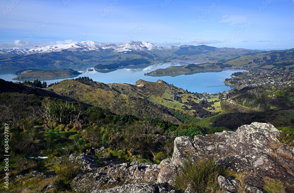 Lyttelton Harbour Winter Panorama with Snow on Mount Herbert, Christchurch
