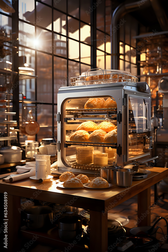 fresh hot bread from the oven in the bakery, freshly baked biscuits from the oven in the factory