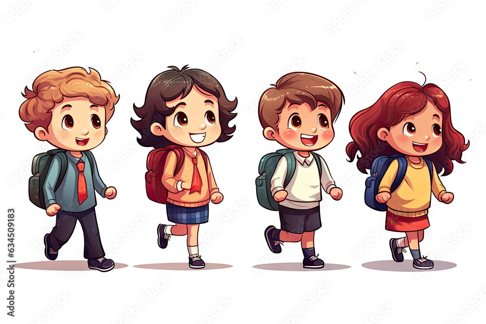 Cartoon character of kids go to school, happy, back to school concept Cartoon character of kids go to school, happy, back to school concept