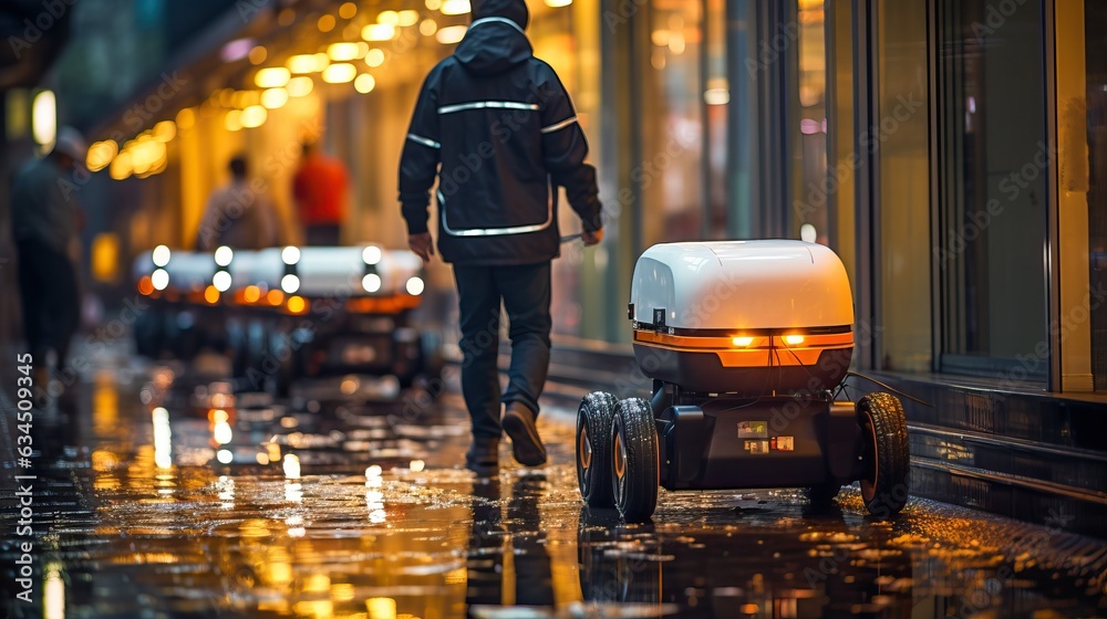 delivery robot on the street, generative ai