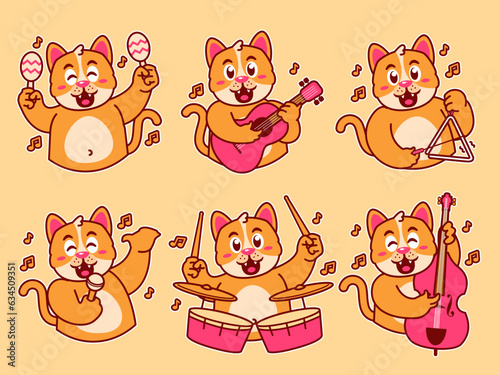 Cartoon Cat Sticker Playing music