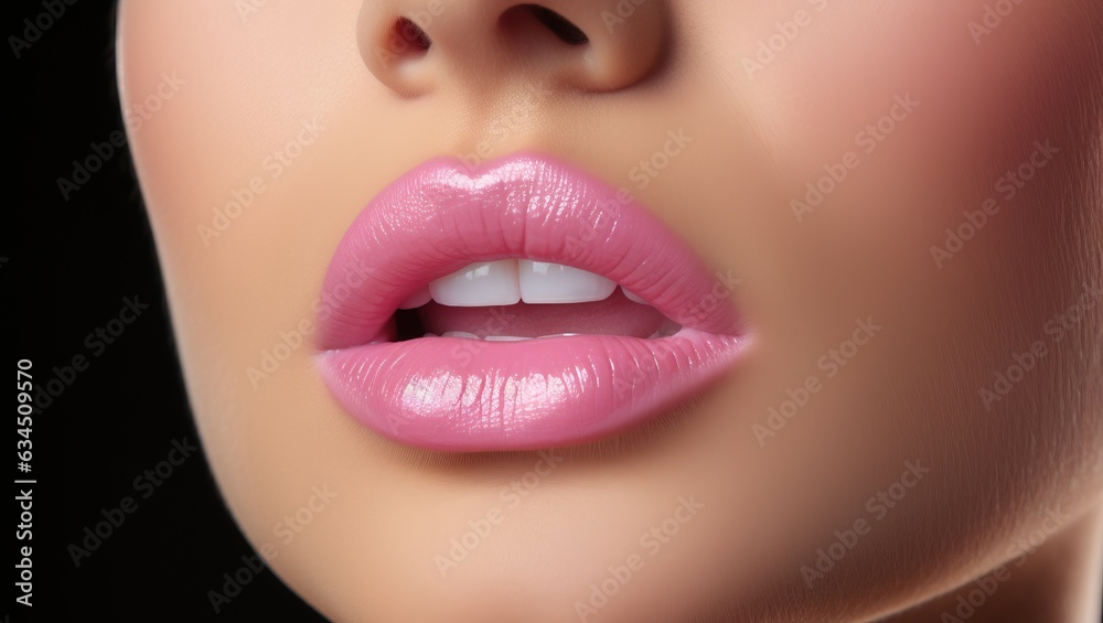 Obraz premium Woman with beautiful plump lips, close up shot, generative ai