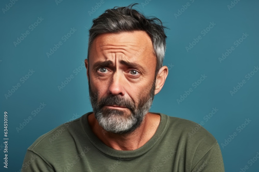 Face Expression Portrait of a Fictional Man in Casual Clothes Isolated on a Colored Background. Generative AI. Face Expression Portrait of a Fictional Man in Casual Clothes Isolated on a Colored Background. Generative AI.