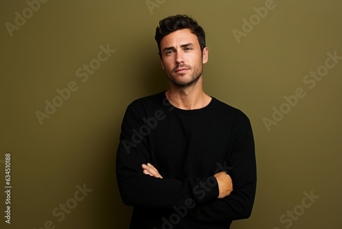 Face Expression Portrait of a Fictional Man in Casual Clothes Isolated on a Colored Background. Generative AI.