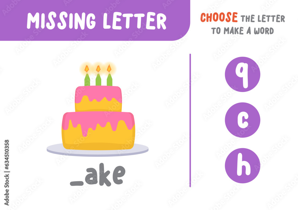 Missing letter (cake), the alphabet letter vocabulary game for kid ...