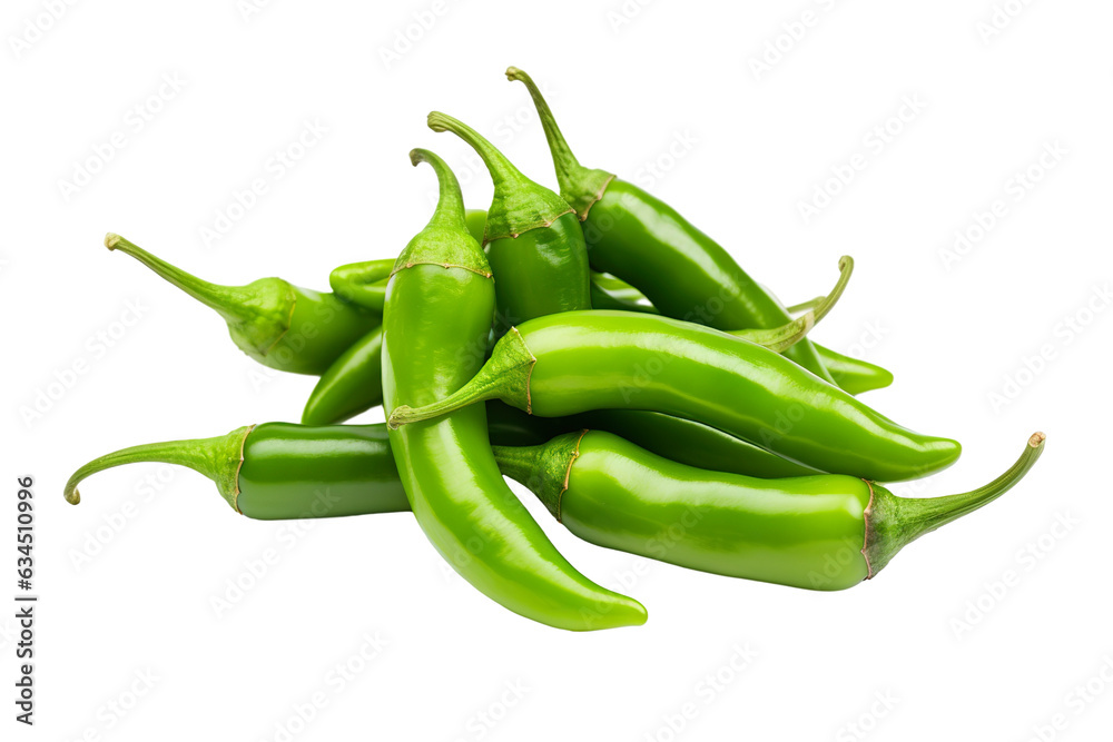 Close-up fresh Green chili isolated on transparent or white background PNG Close-up fresh Green chili isolated on transparent or white background PNG