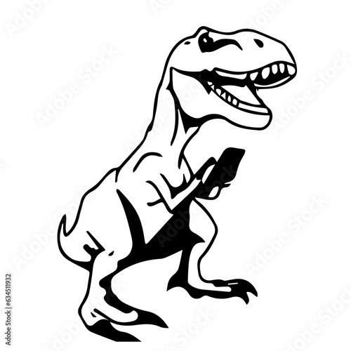 trex dinosaur illustration with a cell phone