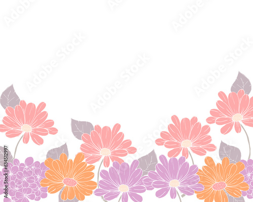 Hydrangea and Aster Hand Drawn Flower Background