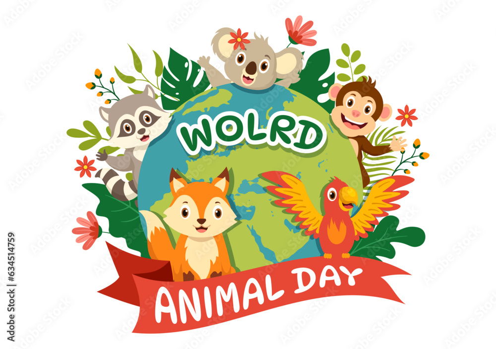 World Animal Day Vector Illustration with Various Animals or Wildlife for Habitat Protection and Forest in Flat Cartoon Background Templates World Animal Day Vector Illustration with Various Animals or Wildlife for Habitat Protection and Forest in Flat Cartoon Background Templates