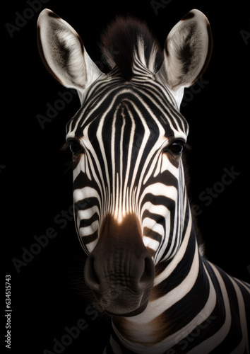 Photograph of a zebra in a dark backdrop conceptual for frame