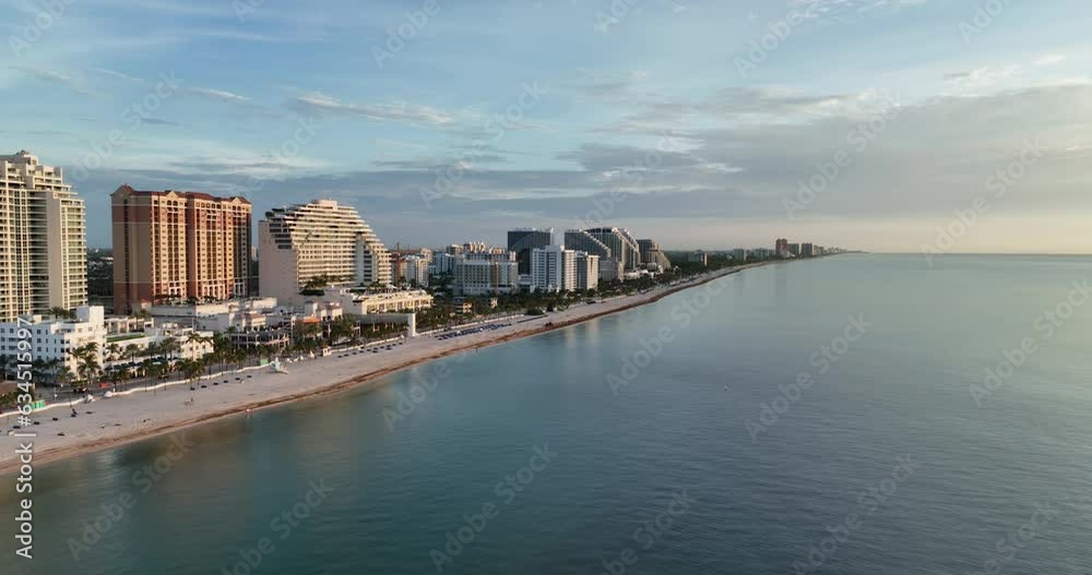 Aerial view of beach front in Fort Lauderdale at sunrise, Florida Aerial view of beach front in Fort Lauderdale at sunrise, Florida