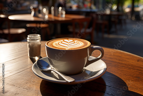 Generative AI Image of a Cup of Hot Coffee with Art Foam in Cafe