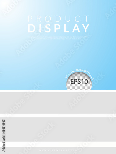 White step product display on blue sky and sunlight background. Vector illustration