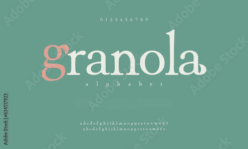 Granola creative vintage alphabet font. Digital abstract moslem, futuristic, fashion, sport, minimal technology typography. Simple numeric vector illustration