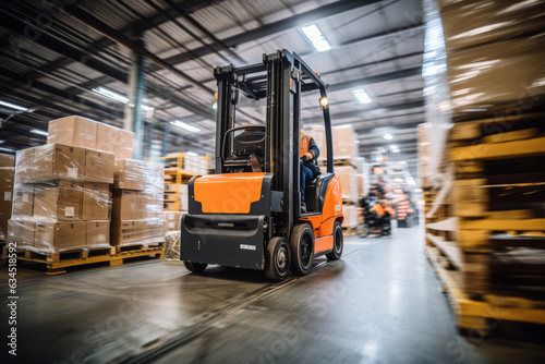 Forklift Moving Cargo in a Distribution Center, Generative AI © Giantdesign