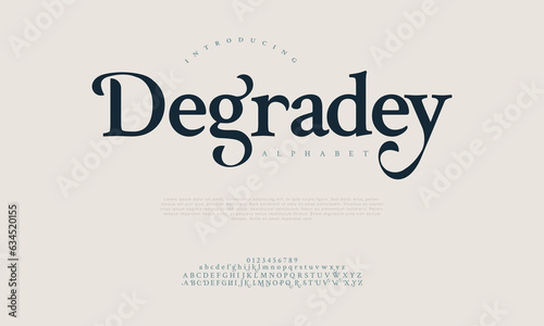 Degradey premium luxury elegant alphabet letters and numbers. Elegant wedding typography classic serif font decorative vintage retro. Creative vector illustration