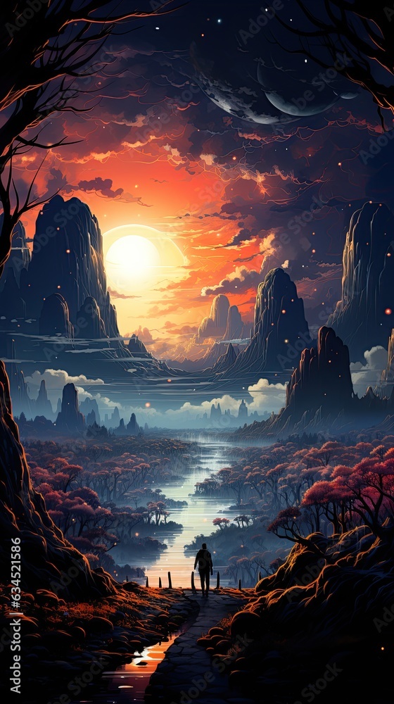 Fototapeta premium illustration with Wessuwan, nature elements, showcasing flowers, trees, animals, or landscapes, portraying the beauty and harmony of the natural world.
