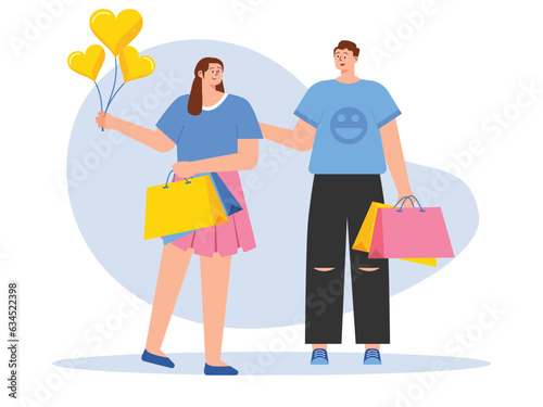 Shopping flat vector illustration. Online shopping, e-commerce, payment, delivery, order concept. People shopping flat vector illustrations