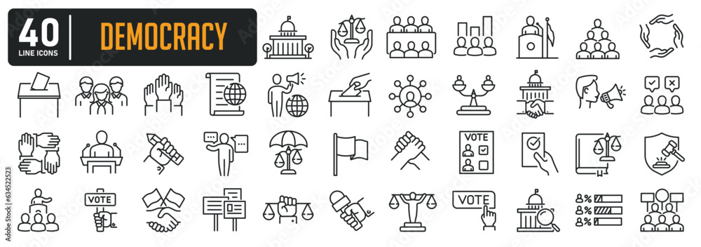 Democracy line icons. Editable stroke. For website marketing design, logo, app, template, ui, etc. Vector illustration.
