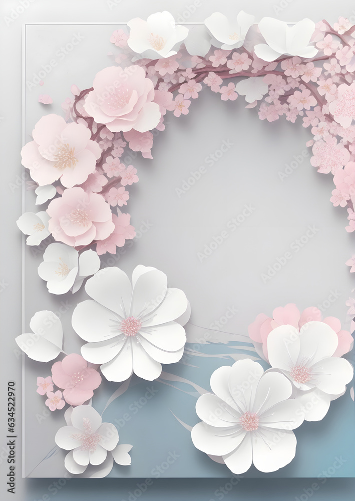 3d Wedding invitation or romantic theme background, empty space surrounded with flowers, with cherry blossoms 3d Wedding invitation or romantic theme background, empty space surrounded with flowers, with cherry blossoms
