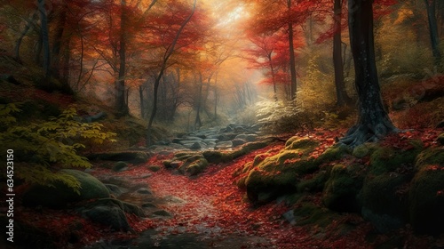 Dreamy Colorful Autumn Forest Landscape
